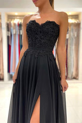 A-line Lace Long Front-Split Prom Evening Dresses Off-the-shoulder Evening Dress